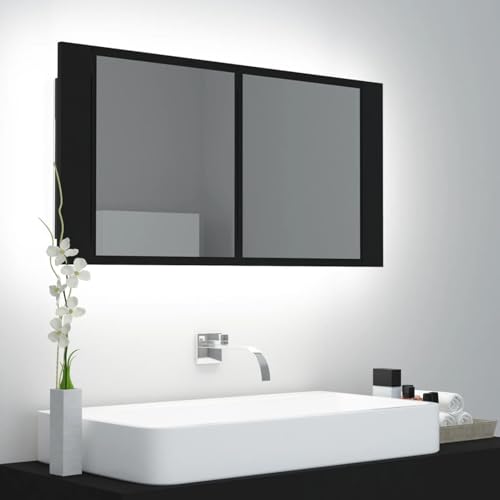 LED-Bad-Spiegelschrank Schwarz 90x12x45 cm Acryl Moderner Badezimmerschrank Stauraum-Schrank mit Aufbewahrungsfächern für Waschbecken WC Gästebad LED-Bad-Spiegelschrank Schwarz 90x12x45 cm Acryl Moderner Badezimmerschrank Stauraum-Schrank mit Aufbewahrungsfächern für Waschbecken WC Gästebad von Gecheer