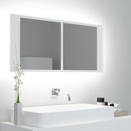 LED-Bad-Spiegelschrank Weiß 100x12x45 cm Acryl Moderner Badezimmerschrank Stauraum-Schrank mit Aufbewahrungsfächern für Waschbecken WC Gästebad LED-Bad-Spiegelschrank Weiß 100x12x45 cm Acryl Moderner Badezimmerschrank Stauraum-Schrank mit Aufbewahrungsfächern für Waschbecken WC Gästebad von Gecheer