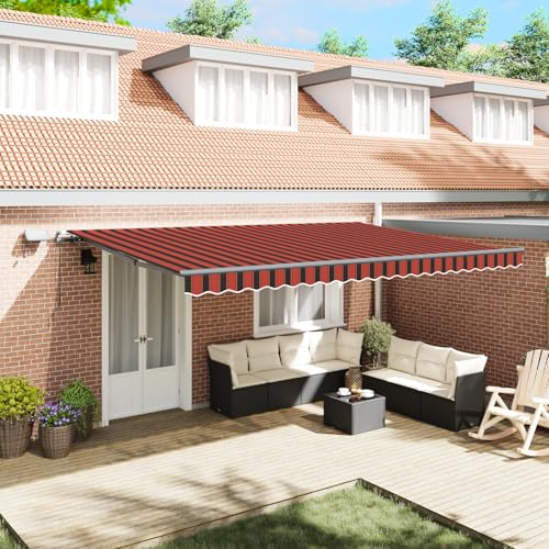 Manuelle Einziehbare Markise mit LED in Orange und Braun, 500x300 cm, Markise Balkon Wasserdicht Terrassenüberdachung für Wohnmobil Terrasse Garten Café3331224 von Gecheer