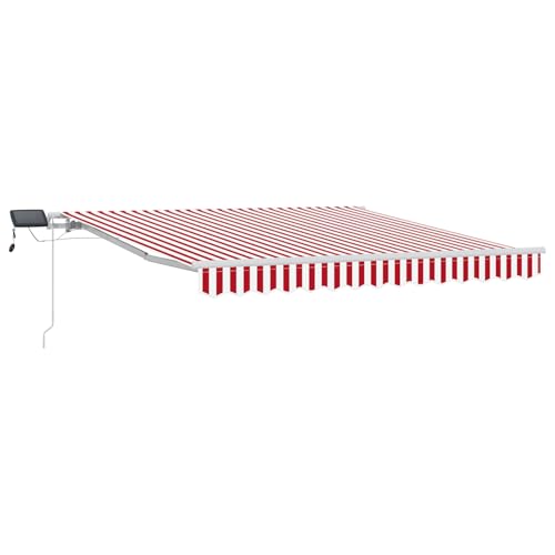 Manuelle einziehbare Markise mit LED in Rot und Weiß, 300x250 cm, Markise Balkon Wasserdicht Terrassenüberdachung für Wohnmobil Terrasse Garten Café3329980 von Gecheer