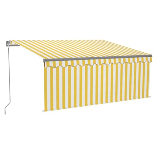Markise Manuell Einziehbar mit Rollo & LED 3,5x2,5 m Gelb Weiß Markise Balkon Terrassenüberdachung für Terrasse Garten Café von Gecheer
