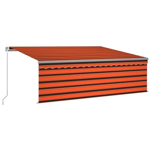 Markise Manuell Einziehbar mit Rollo & LED 4,5x3 m Orange Braun Markise Balkon Terrassenüberdachung für Terrasse Garten Café von Gecheer