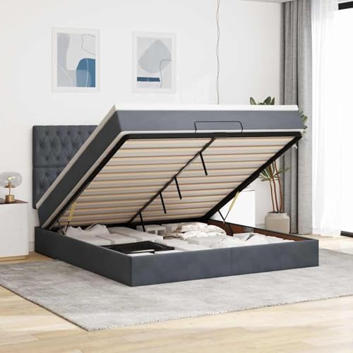 Ottoman-Bett mit Matratzen & LEDs Dunkelgrau 160x200 cm Samt, Polsterbett mit Stauraum Modernes Betten Gepolstertes Bett für Schlafzimmer Gästezimmer3314403 von Gecheer