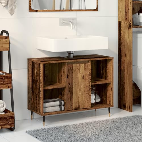 Rustikaler Badezimmer Waschtisch Altes Holz Massivholz Mittel Moderner Badezimmerschrank für Waschtische Kleine Bäder Gäste-WC Rustikaler Badezimmer Waschtisch Altes Holz Massivholz Mittel Moderner Badezimmerschrank für Waschtische Kleine Bäder Gäste-WC von Gecheer
