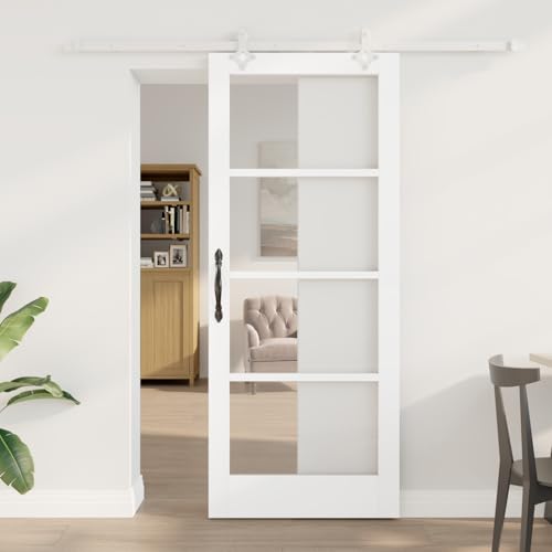 Schiebetür Set Weiß 83x202 cm, Inneneingangstür mit Glas Weiß 83x202x4 cm, Schiebetürsystem Schiebetürbeschlag für Moderne Raumteiler in Wohnzimmer Büro Loft-Wohnungen3332250 von Gecheer