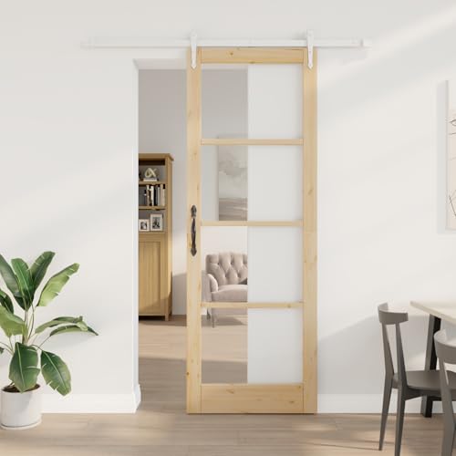 Schiebetür mit Beschlägen Set 83x232 cm, Innentür mit Glas 83x232x4 cm Massivholz Kiefer, Schiebetür Komplettset Schiebetürsystem für Wohnzimmer Büro Scheunentür Raumteiler3332365 Schiebetür mit Beschlägen Set 83x232 cm, Innentür mit Glas 83x232x4 cm Massivholz Kiefer, Schiebetür Komplettset Schiebetürsystem für Wohnzimmer Büro Scheunentür Raumteiler3332365 von Gecheer