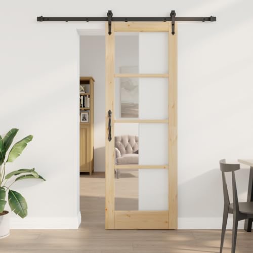 Schiebetür mit Beschlag-Set 73,5x211 cm, Innentür mit Glas 73,5x211x4 cm Massivholz Kiefer, Schiebetür Komplettset Schiebetürsystem für Wohnzimmer Büro Scheunentür Raumteiler3332325 Schiebetür mit Beschlag-Set 73,5x211 cm, Innentür mit Glas 73,5x211x4 cm Massivholz Kiefer, Schiebetür Komplettset Schiebetürsystem für Wohnzimmer Büro Scheunentür Raumteiler3332325 von Gecheer