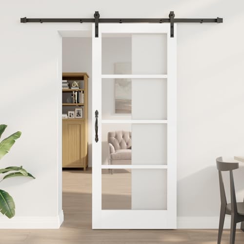 Schiebetür mit Beschlagset Weiße Massivholz & Glas, Innertür mit Glas Weiß 83x202x4 cm, Schiebetür Komplettset Schiebetürsystem für Wohnzimmer Büro Scheunentür Raumteiler3331858 Schiebetür mit Beschlagset Weiße Massivholz & Glas, Innertür mit Glas Weiß 83x202x4 cm, Schiebetür Komplettset Schiebetürsystem für Wohnzimmer Büro Scheunentür Raumteiler3331858 von Gecheer