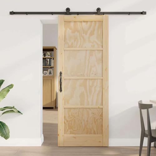 Schiebetür mit Hardware Set aus massivem Holz Kiefer, Schiebetür Komplettset Schiebetürsystem für Wohnzimmer Büro Scheunentür Raumteiler3333470 von Gecheer