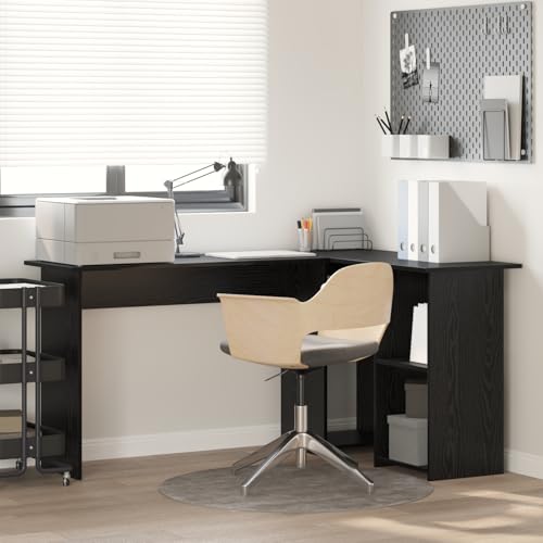 Schreibtisch Schwarze Eiche 142 x 102 x 73 cm Holzwerkstoff, Schreibtische Bürotisch für PC-Arbeit Schlafzimmer kleine Räume Arbeitszimmer von Gecheer