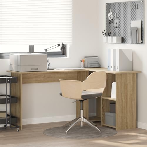 Schreibtisch Sonoma Eiche 142 x 102 x 73 cm Holzwerkstoff, Schreibtische Bürotisch für PC-Arbeit Schlafzimmer kleine Räume Arbeitszimmer von Gecheer