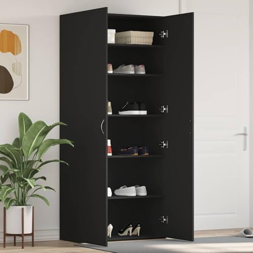 Schuhschrank Schwarz 80x35,5x180 cm Holzwerkstoff, Garderobe Schuhregal für Flur Eingangsbereich Schlafzimmer3333837 von Gecheer