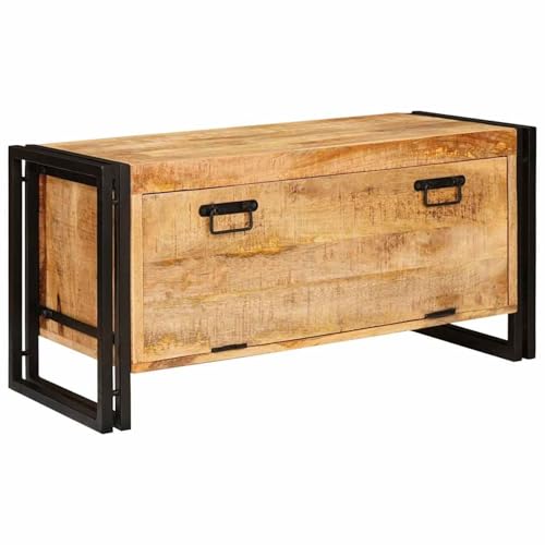 Schuhschrank mit Regal Braun 90 x 38 x 45 cm massives Mangoholz, Garderobe Schuhregal für Flur Eingangsbereich Schlafzimmer4016721 von Gecheer