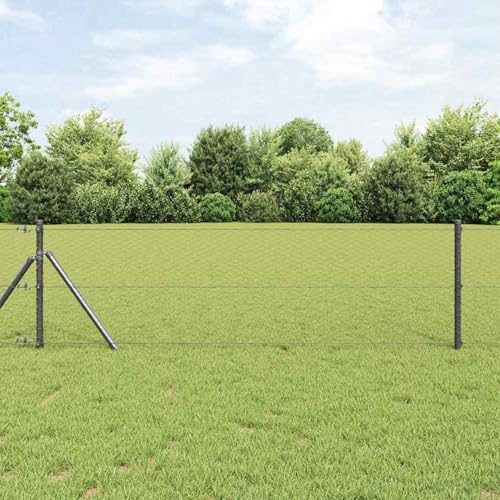 Sechsecken Zaun Grau 0,6x10 m Stahl, Zaunpfosten 7 Stück Grau Ø32 mm 100 cm verzinkter Stahl, Gartenzaunpfähle Drahtzäune für Zäune Gemüsebeete Hühnergehege Weidegrundstück3352770 von Gecheer