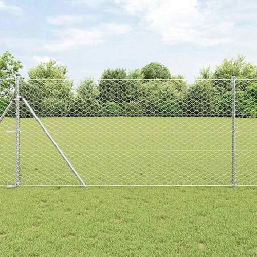 Sechseckzaun 1x100 m, Zaunpfosten 13 Stück Ø32 mm 150 cm Verzinkter Stahl, Stabile Stahlpfähle für Gartenzäune Landwirtschaft Weidenetze Hühnerdraht3353029 von Gecheer