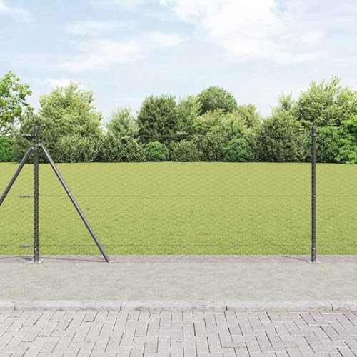 Sechseckzaun Grau 1x50 m, Zaunpfosten mit Basisplatten 13 Stück Ø32mm 110cm Verzinkter Stahl, Stabile Stahlpfähle für Gartenzäune Landwirtschaft Weidenetze Hühnerdraht3353695 von Gecheer