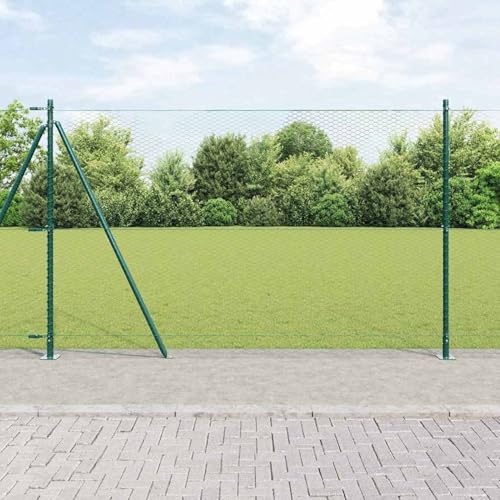 Sechseckzaun Grün 1.4x100 m, Zaunpfeiler mit Basisplatten 13 Stück Ø32mm 78.5cm verzinkter Stahl, Stabile Stahlpfähle für Gartenzäune Landwirtschaft Weidenetze Hühnerdraht3353596 von Gecheer