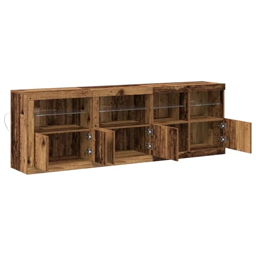 Sideboard mit LED-Lichtern Altholz 202x37x67 cm Ingenieurholz Moderne Kommode mit Schubladen und viel Stauraum für Wohnzimmer Flur Essbereich von Gecheer