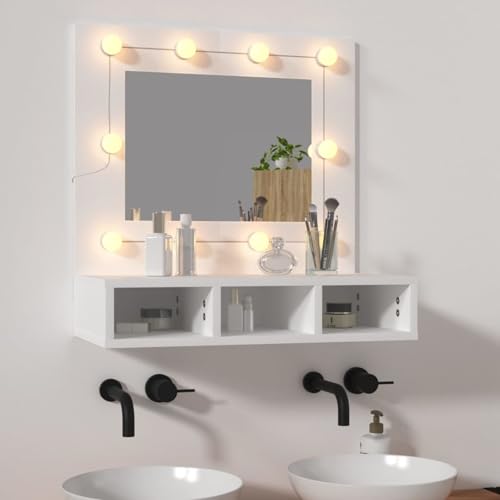 Spiegelschrank mit LED Weiß 60x31 5x62 cm Holzwerkstoff Acryl LED Beleuchtung USB Warmweiß Kaltweiß Flexible Montage Stauraum Schönheitsprodukte für Badezimmer Wohnzimmer Spiegelschrank mit LED Weiß 60x31 5x62 cm Holzwerkstoff Acryl LED Beleuchtung USB Warmweiß Kaltweiß Flexible Montage Stauraum Schönheitsprodukte für Badezimmer Wohnzimmer von Gecheer