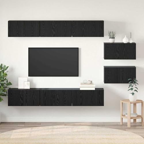 TV-Schrank-Set 8 pcs Schwarze Eiche 60 x 30 x 30 cm, Moderne Wohnzimmer Schrankwand für Wohnzimmer Büro Loft-Wohnungen3393352 von Gecheer