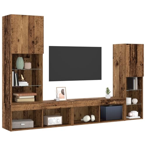 TV-Schrank mit LED-Lichtern Alte Holz 40,5x30x102 cm, TV-Wandschränke mit LED-Lichtern 2 STK Alte Holz 80x30x30 cm Fernsehschrank Fernsehtisch Wohnwand für Wohnzimmer Home-Cinema von Gecheer