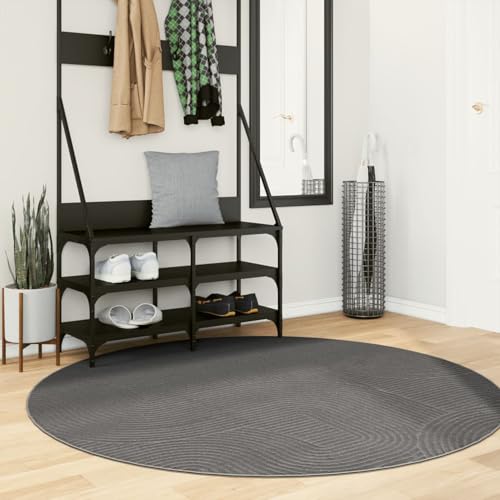 Teppich IZA Kurzflor Skandi-Stil Anthrazit Ø 160 cm, rutschfeste Fußmatte für den Innenbereich Eingang Haustür Flur Garten Teppich IZA Kurzflor Skandi-Stil Anthrazit Ø 160 cm, rutschfeste Fußmatte für den Innenbereich Eingang Haustür Flur Garten von Gecheer