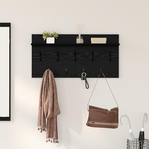 Wandmontierter Kleiderständer Schwarze Eiche 80 x 40 x 12 cm, Garderobenhaken Wandgarderobe für Flur Wohnzimmer Wohnungseingang von Gecheer