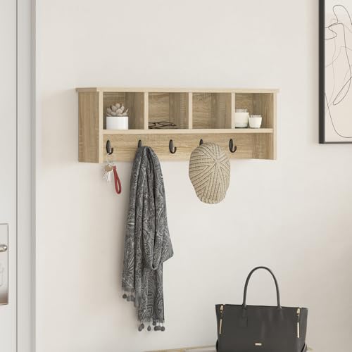 Wandmontierter Kleiderständer Sonoma Eiche 75 x 16 x 26 cm, Garderobenhaken Wandgarderobe für Flur Wohnzimmer Wohnungseingang Wandmontierter Kleiderständer Sonoma Eiche 75 x 16 x 26 cm, Garderobenhaken Wandgarderobe für Flur Wohnzimmer Wohnungseingang von Gecheer