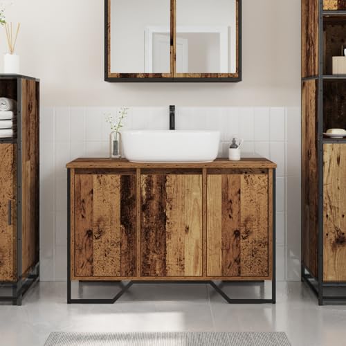 Waschbeckenschrank Altes Holz 91x35x60 cm Spanplatte Moderner Badezimmerschrank für Waschtische Kleine Bäder Gäste-WC von Gecheer