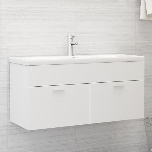 Waschbeckenunterschrank mit Einbaubecken Weiß Holzwerkstoff Moderner Badezimmerschrank für Waschtische Kleine Bäder Gäste-WC von Gecheer