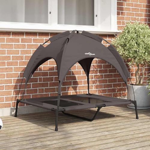 erhöhter Hundebett mit Abnehmbarer Überdachung Braun L Stahl, Hundeliege Outdoor Garten für draußen Camping erhöhtes Hundebett42008171 von Gecheer