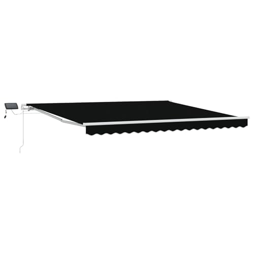 manuelle einziehbare Markise mit LED Schwarz 400x350 cm Markise Balkon Terrassenüberdachung für Terrasse Garten Café von Gecheer