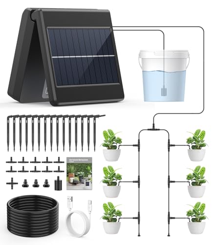 Solar Bewässerungssystem, Solar Automatisches Bewässerungssystem mit LCD Programmierbarer Timer, IP67 Wasserdicht Solar Automatische Bewässerung für Zimmerpflanzen Balkon Garten von GedFong