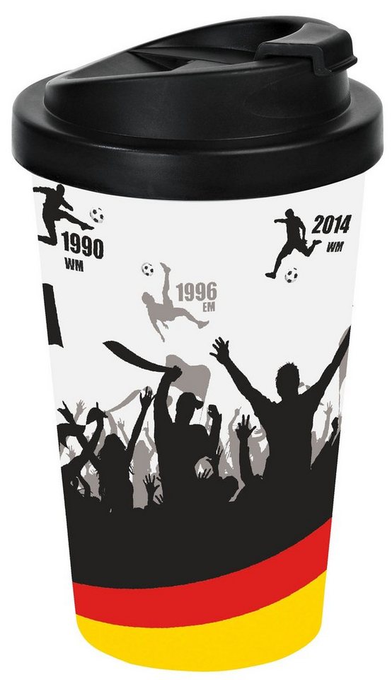 Geda Labels GmbH Coffee-to-go-Becher Fußball EM, PP, Schwarz, 400 ml, doppelwandig, auslaufsicher von Geda Labels GmbH