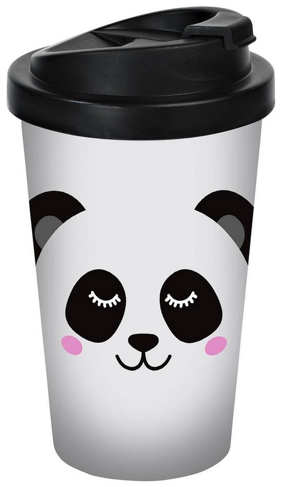 Geda Labels GmbH Coffee-to-go-Becher Panda Gesicht, PP, Weiß, 400 ml, doppelwandig, auslaufsicher von Geda Labels GmbH