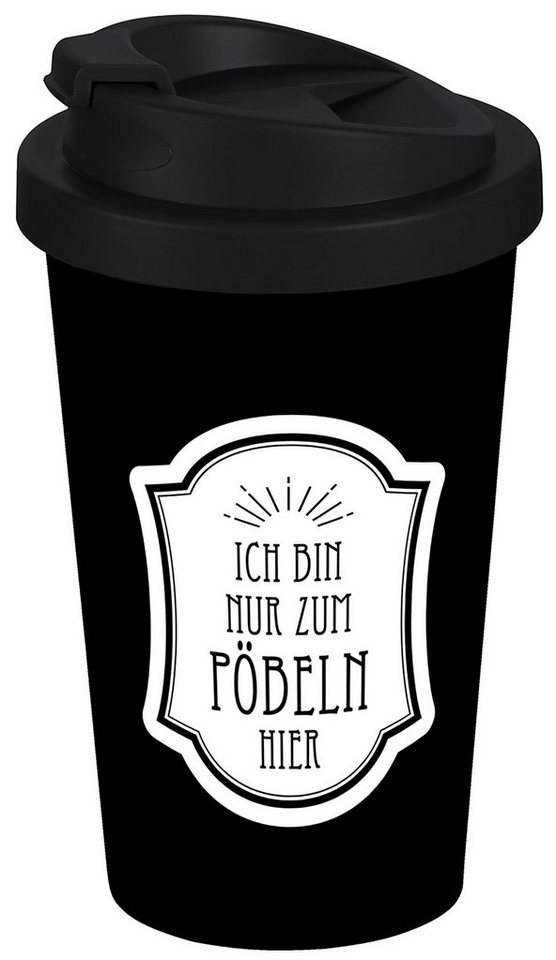 Geda Labels GmbH Coffee-to-go-Becher Pöbeln, PP, Schwarz, 400 ml, doppelwandig, auslaufsicher von Geda Labels GmbH