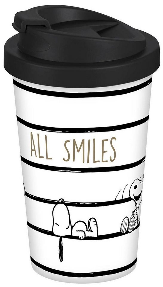 Geda Labels GmbH Coffee-to-go-Becher Snoopy All Smiles, PP, Weiß, 400 ml, doppelwandig, auslaufsicher von Geda Labels GmbH