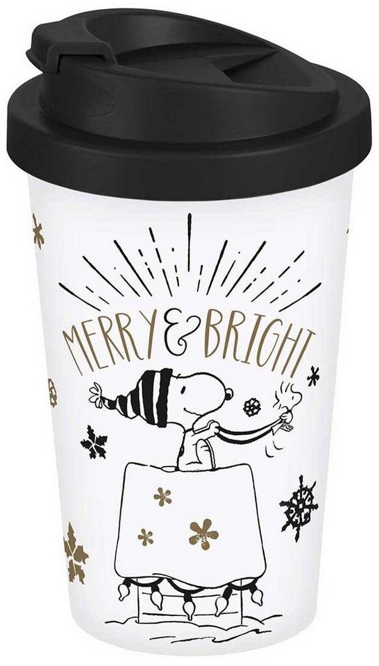 Geda Labels GmbH Coffee-to-go-Becher Coffee to go Becher Peanuts Merry & Bright weiß 400ml, PP von Geda Labels GmbH