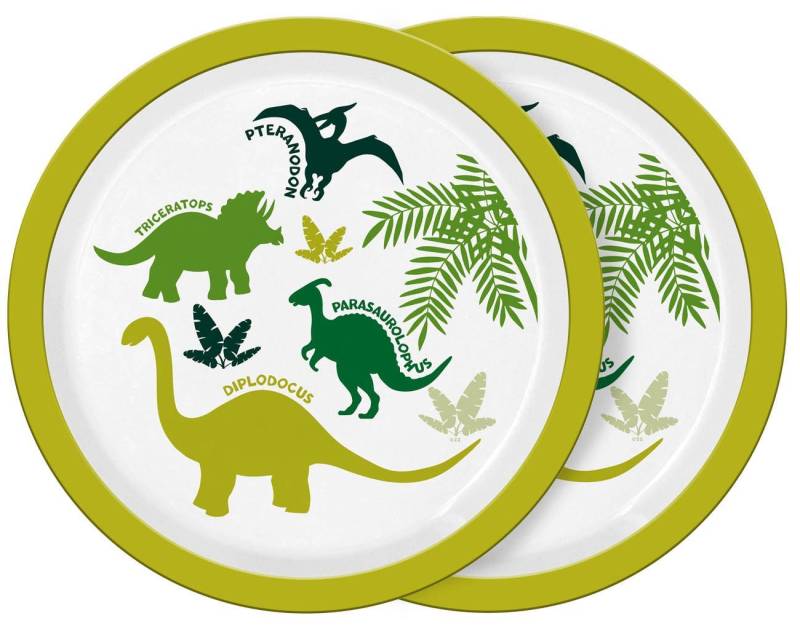 Geda Labels GmbH Frühstücksteller Dinos 2er Set, (2 St), Grün, 21,5 cm, spülmaschinengeeignet von Geda Labels GmbH