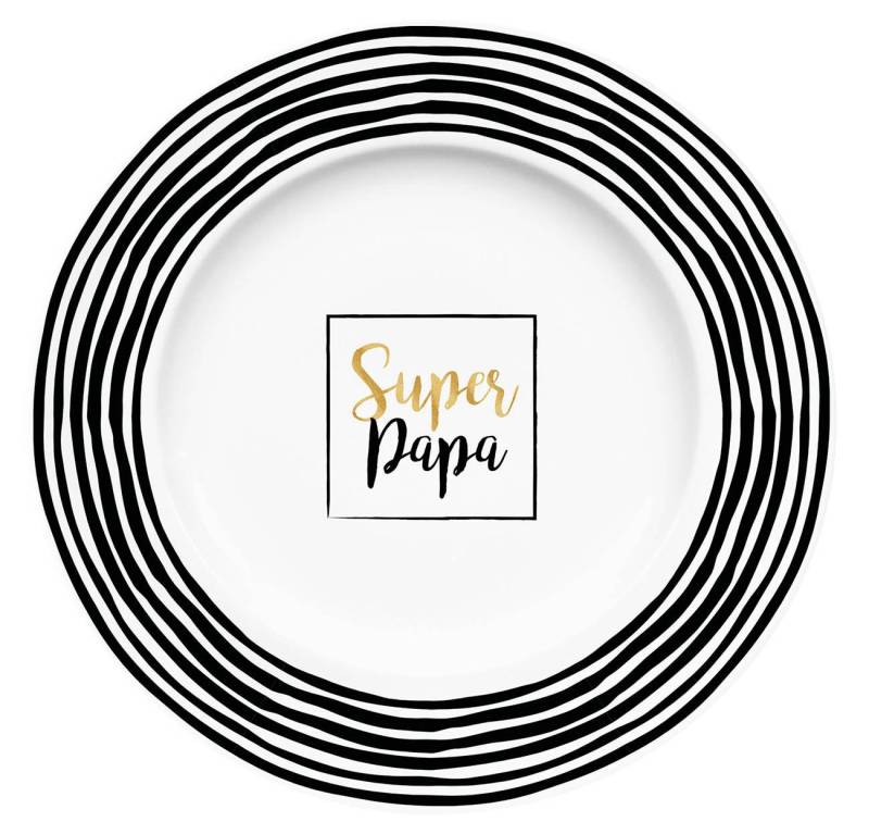 Geda Labels GmbH Frühstücksteller Super Papa Streifen, (1 St), Schwarz, 21cm, spülmaschinengeeignet von Geda Labels GmbH