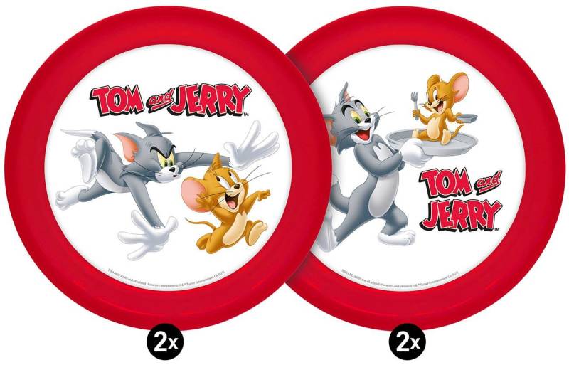 Geda Labels GmbH Frühstücksteller Tom & Jerry 4er Set, (4 St), Rot, 21cm, spülmaschinengeeignet von Geda Labels GmbH