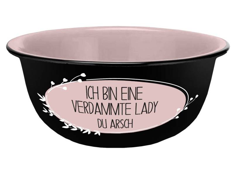 Geda Labels GmbH Müslischale Verdammte Lady Emaille-Optik, Keramik, (1-tlg), Schwarz, 600 ml, spülmaschinengeeignet von Geda Labels GmbH