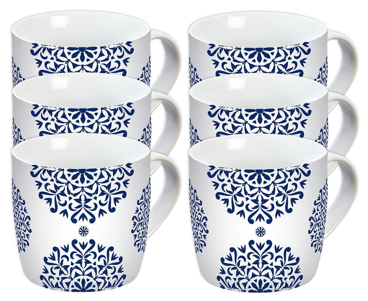 Geda Labels GmbH Tasse 6er Set Classic Blue Ornament, Porzellan, Blau, 300 ml, spülmaschinengeeignet von Geda Labels GmbH