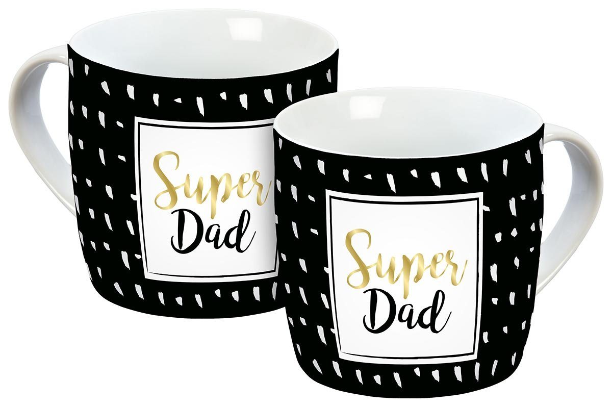 Geda Labels GmbH Tasse Super Dad, Porzellan, Schwarz, 300 ml, nicht spülmaschinen- oder mikrowellengeeignet von Geda Labels GmbH