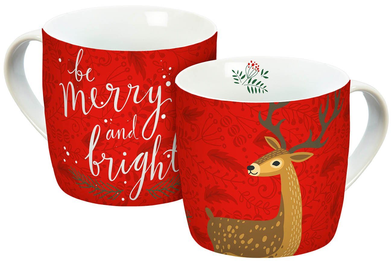 Geda Labels GmbH Tasse Tasse Be merry and bright 300ml, Porzellan von Geda Labels GmbH