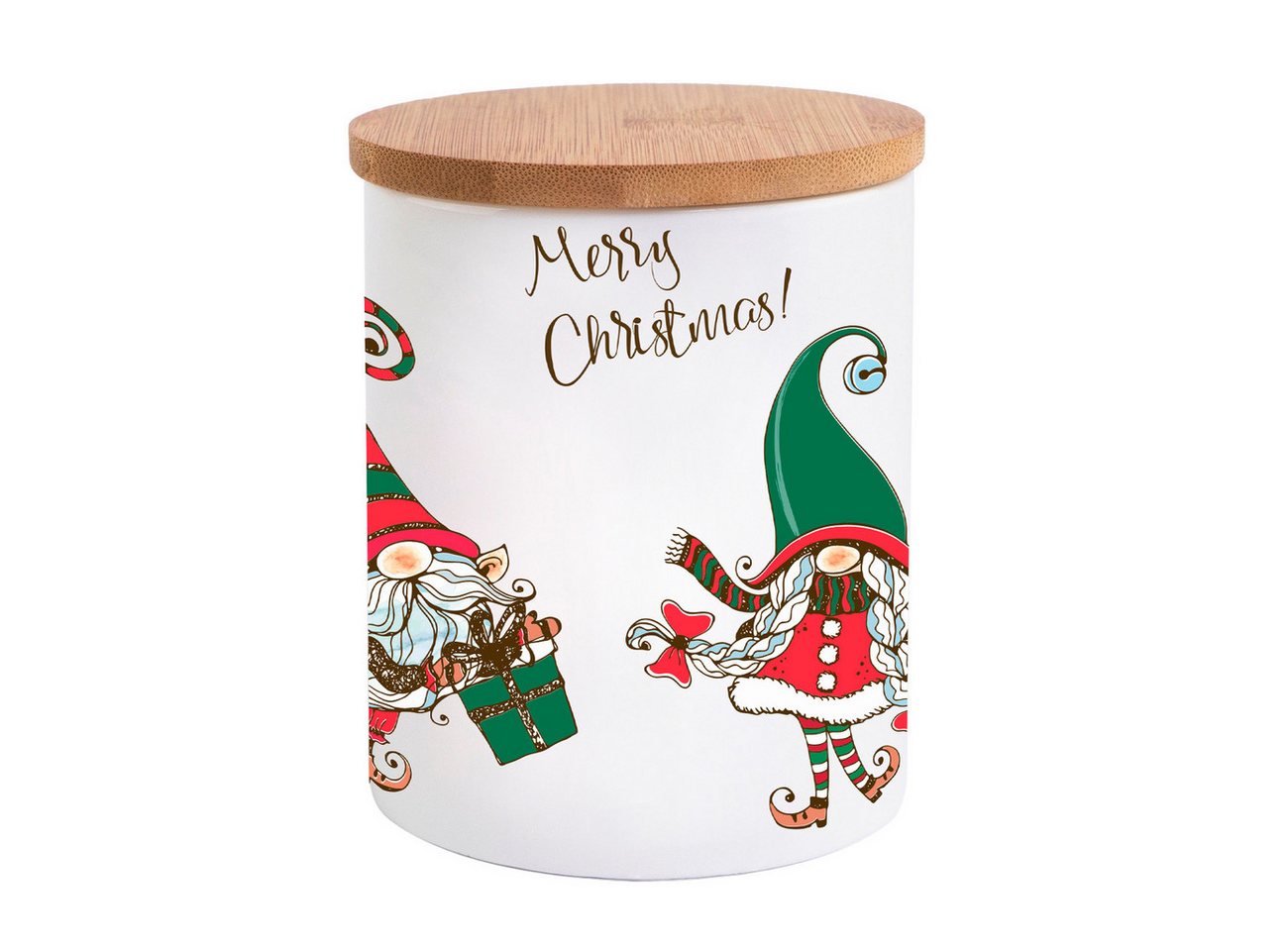 Geda Labels GmbH Vorratsdose Merry Christmas Wichtel, Keramik, (1-tlg), Weiß, 620ml, spülmaschinengeeignet von Geda Labels GmbH