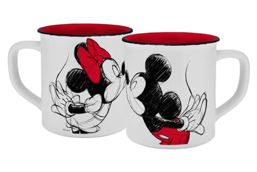 Disney Mickey & Minnie Tasse Kiss Sketch Emaille-Optik - Außen weiß, innen rot. 400ml. Material: Keramik, in Geschenkverpackung. von Gedalabels