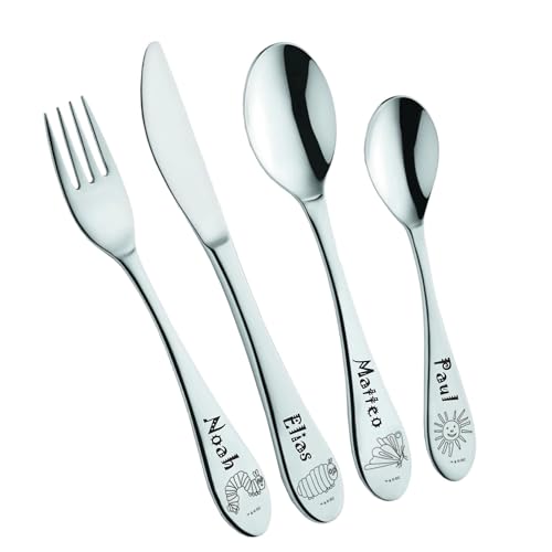 Raupe Nimmersatt Kinderbesteck mit Gravur - Personalisiertes Besteck mit Namen oder Datum - Edelstahl Kinderbesteck Set mit Gravur - Geschenk zur Geburt, Taufe, Geburtstag, Geschenk Junge & Mädchen Raupe Nimmersatt Kinderbesteck mit Gravur - Personalisiertes Besteck mit Namen oder Datum - Edelstahl Kinderbesteck Set mit Gravur - Geschenk zur Geburt, Taufe, Geburtstag, Geschenk Junge & Mädchen von Gedalabels