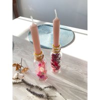 Trockenblumen Im 2-Set Glas Mit Kerzen, Verschiedene Farben Set Rosa Und Rot Farbtöne von GedankenwunderDecor