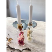 Trockenblumen Im 2-Set Glas Mit Kerzen, Verschiedene Farben Set Rosa Und Weiße Farbtöne von GedankenwunderDecor